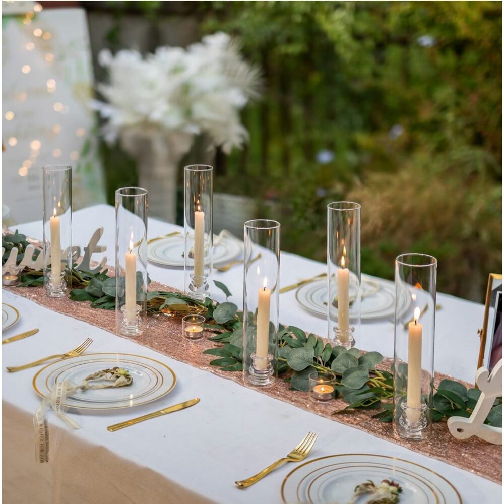 Set of (6) Glass Hurricane Taper Candle Holders
